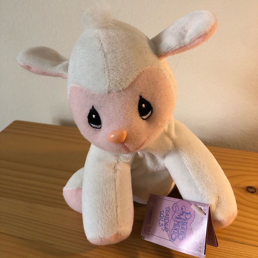 Vintage Precious Moments Tender Tails White Pink Lamb Plush 1997 Collectible